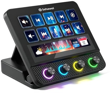 Sehawei Stream Controller Deck,Controlador de estudio, funciona en Mac y PC | 10 teclas macro,4 Customized knobs,Touch screen,activa acciones en apps y software como OBS, Twitch, YouTube y otros