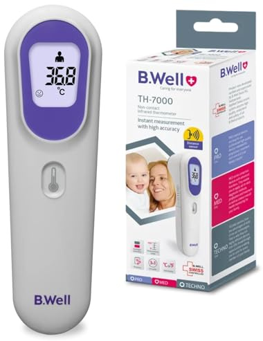 B.Well TH-7000 Infrarot-Fieberthermometer | Berührungslos 3-in-1 | Schweizer Qualitätsstandards: Integrierter Abstandssensor für präzise kontaktlose Messung von Körper, Objekten & Raum.