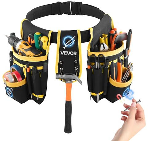 VEVOR Cintura Porta Attrezzi da Carpentiere con 28 Tasche, Marsupio Porta Attrezzi da Elettricista, Regolabile e Resistente, per Carpentieri, Edilizia, Regolabile in Vita da 78,7 a 121,9 cm