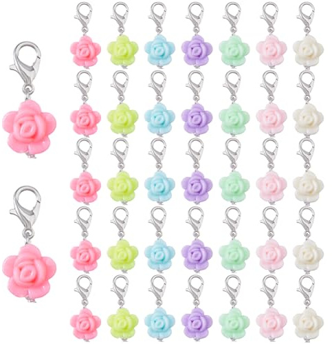 DICOSMETIC Clip Anhänger Bulk Blumen Biene/Engel Perlen/Rosen Anhänger Mit Karabinerverschluss Strickmarker Charm Für Schmuckherstellung Strickmarkierungen Nähmarker Schlüsselanhänger