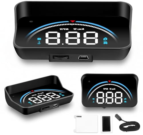Head Up Display Auto HUD Display OBD2, High Definition HUD Windschutzscheibenprojektor mit Geschwindigkeitsmesser Tachometer Wassertemperaturmesser Motordrehzahl Sicherheitsalarme, Plug and Play