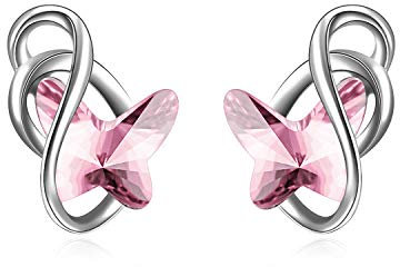 Orecchini a farfalla in argento 925 per donne ragazze signore (rosa)