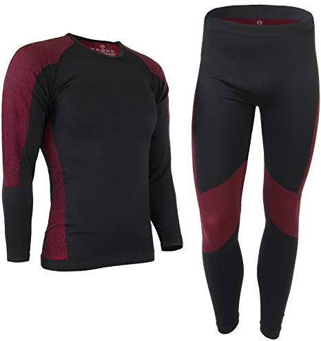 ALPIDEX Herren Funktionswäsche Thermounterwäsche Skiunterwäsche - atmungsaktiv, wärmend und schnell trocknend, Größe:S/M, Farbe:Black-Red