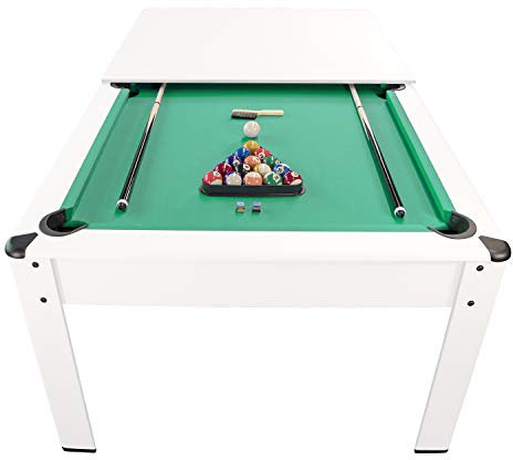 Billard Américain Harmony 6Ft - 206,5 x 116,5 x 80 cm avec Accessoires et Plateau dînatoire - Couleur Ivoire (Blanc) et Tapis Vert