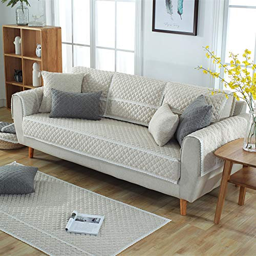 CXLT Sofabezug Schonbezug Baumwolle Leinen Sofahusse Anti-Rutsch Couchbezug Möbel Protector Für Hunde Katzen Stuhl Armlehne Rückenlehne Sessel-Überwürfe Decor,Beige-70×180cm(27×70inch)