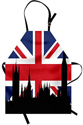 ABAKUHAUS Union Jack Kochschürze, Historische Stadt UK, Unisex-Küchenlätzchen mit verstellbarem Hals für Kochen Gartenarbeit, 67 cm x 80cm, Royal Blue Schwarz Rot
