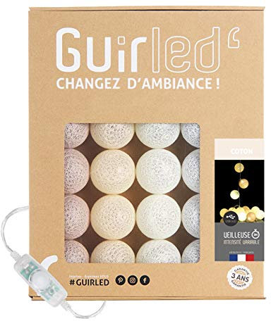 GuirLED - LED Baumwollkugeln Lichterkette USB - Baby Nachtlicht 2h - Dual USB 2A Netzteil enthalten - 3 Intensitäten - 32 Kugeln 3.2m - Baumwolle