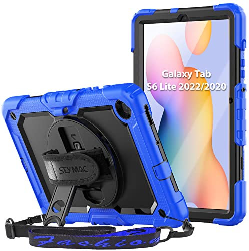 SAIMAC Cover per Samsung Galaxy Tab S6 Lite 2022/2020 10,4 Pollici, Protezione Ibrida Resistente Cadute, con Protezione Schermo Integrata, Impugnatura Girevole a 360°e Supporto, Cover S6 Lite, Blu