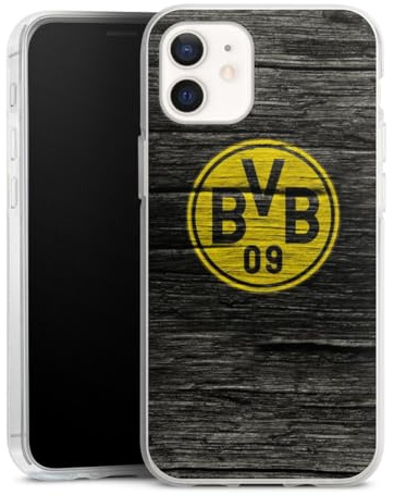 Silikon Hülle kompatibel mit Apple iPhone 12 Case transparent Handyhülle Borussia Dortmund BVB Holzoptik