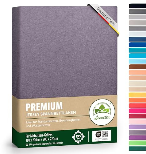 leevitex® Premium Wasserbett & Boxspringbett Spannbettlaken | Spannbetttuch | 180-200x220 | 97% Mako-Jersey-Baumwolle | 3% Elastan | Platin Grau | 195 g/m²