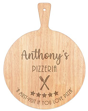 Tagliere per pizza personalizzato personalizzato 5 stelle pizzeria nome cerchio vassoio manico rotondo in legno 45 x 34 cm