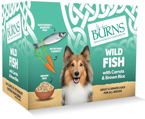 Burns Pet Natural Nutrition Adult & Senior Wet Dog Food Wild Fish, Carrots & Wholegrain Brown Rice 6 x 395gm