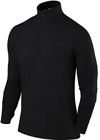 TCA Fusion Long Sleeve Running Top Men - Training Tops for Men - Golf Top Golf Clothing - 1/4 Zip Tops Mens - for Gym Hiking - Black Stealth, S