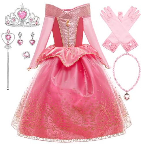New front Costume da Principessa Aurora Abito delle Ragazze Fantasia Comunione Battesimo Vestito Principessa Bambina Festa di Halloween Compleanno Natale Carnevale Cerimonie Rosa 130