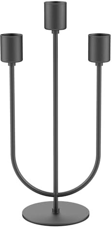 smtyle Fireplace Metal Candelabra Black Candlestick Holders Candle Stand for Taper Candles Table Centerpiece Set of 3 with Cast Iron