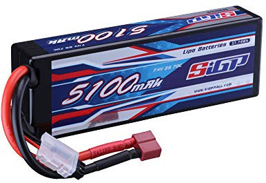 SIGP 2S Batterie Lipo 7,4 V 5100mAh Boîtier de Batterie Rigide avec Connecteur T pour Véhicules RC Voiture Camion Tank Buggy Truggy Bateau Loisirs de Course