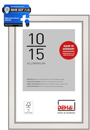 DEHA Design Bilderrahmen, 10 x 15 cm, Aluminium, Silber glanz, Fotorahmen zum Auftstellen im Hoch- & Querformat, bruchsicheres Kunstglas, Boston