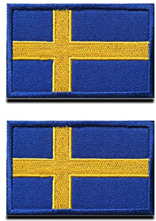 2 Pack Tactical Sweden Flag Embroidered Patches - 3.15x 2 Nordic Swede Flag Military Uniform Sew On Emblem Patch - Loop & Hook Fasteners Attach to Tactical Backpack, Garment & Gears