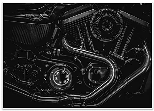 wandmotiv24 Poster als Wanddeko, Größe Din A1, Motorrad, Motor, schwarz, Moderne Wanddeko, Wandbilder, Deko, Bild M0278