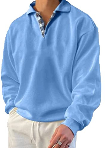 Men’s Classic Polo Shirt Long Sleeve Pullover Gentleman Ocean Sweatshirts Lightweight Casual Tops