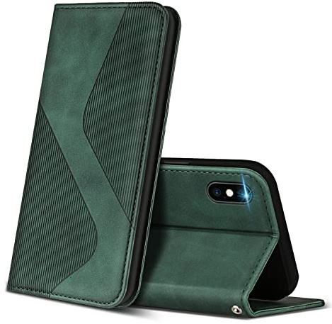 ZONNAVI Hülle für iPhone XS Max, PU Leder Handyhülle mit Kartenfächer und Standfunktion, Lederhülle Flip Wallet Case Schutzhülle für iPhone XS Max (Grün)