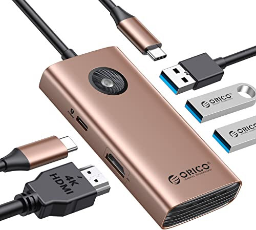 USB C Hub, ORICO 5 in 1 USB C Docking Station mit 4K HDMI, PD 60W, USB 3.0 5 Gbps und 2 USB 2.0 Data Ports USB C Dock für MacBook Air, MacBook Pro, XPS und mehr (Roségold)