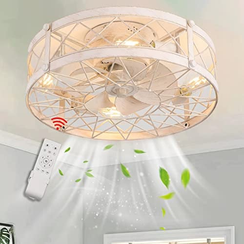Retro E27 Fan Deckenleuchte Leise Deckenventilator mit Beleuchtung und Fernbedienung Industrial Ventilator Deckenlampe Vintage Käfig Pendelleuchten für Schlafzimmer Wohnzimmer Esszimmer Lüfter ampe