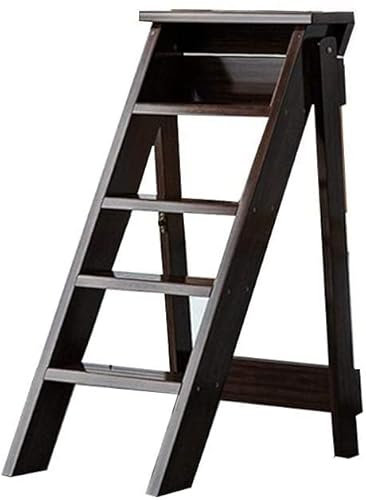 Five-step Ladder, Household Wooden Frame Simple Folding Stepladders Fully Insulated Ladder Stool Black, Brown, White Household ladder