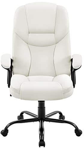 costoffs Faux Leather Executive Office Chair Height Adjustable Desk Chair with Sturdy Metal Base, Swivel Caster,White