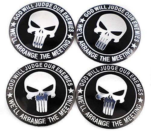 SGW Felgendeckel Aufkleber, 4 Stück, Punisher Skull Wheel Nabenkappen Center Cover Emblem Badge, 56 mm, schwarz, Acrylnitril-Butadien-Styrol