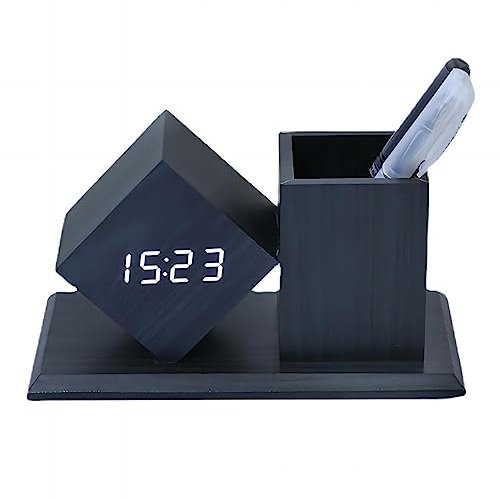 Lancoon Multifonctionnel LED Horloge De Bureau avec LCD Calendrier De Température 3 Niveaux De Réglage De La Luminosité Sound Activated Pen Holder Organisateurs De Bureau pour Bureau à Domicile