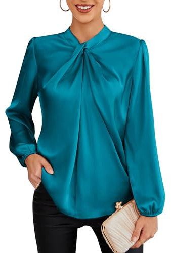 GRACE KARIN Womens Blouses for Autumn Loose Fit Long Lantern Sleeve Leisure Daily Shirt Lake Blue M