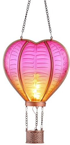 TERESA'S COLLECTIONS Garden Ornament Outdoor, 45CM Realistic Flame Heart-Shaped Solar Garden Light, Hanging Glass Effect Solar LED Balloon Lantern, for Balcony & Tree, Gifts for Women