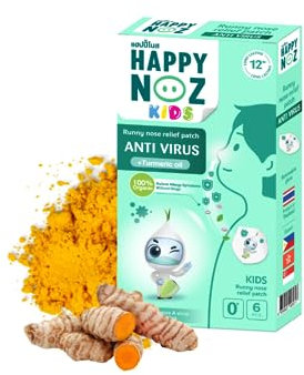 HAPPY NOZ Kurkuma Öl - Kräuterpflaster für Erkältung - bei Schnupfen verstopfter Nase oder Husten - Speziell für Baby´s und Kinder ab 0 Jahre - natürliche Öle - 12 Stunden Duft