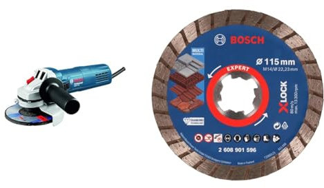 Bosch Professional Winkelschleifer GWS 750 (Scheiben-Ø 115 mm, Karton) + 1x EXPERT MultiMaterial X-LOCK Diamanttrennscheibe (für Beton, Ziegelsteine, Weichgestein, Dachziegeln, Ø115x22,23 mm, Zubehör)