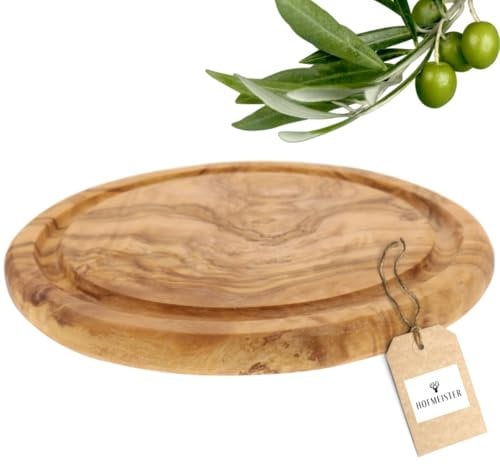 HOFMEISTER® Rundes Brett mit Saftrille, aus Olivenholz, 20 cm