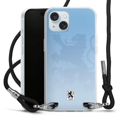 Carry Case kompatibel mit Apple iPhone 15 Hülle mit Band Handykette zum Umhängen schwarz Offizielles Lizenzprodukt Logo Fußball