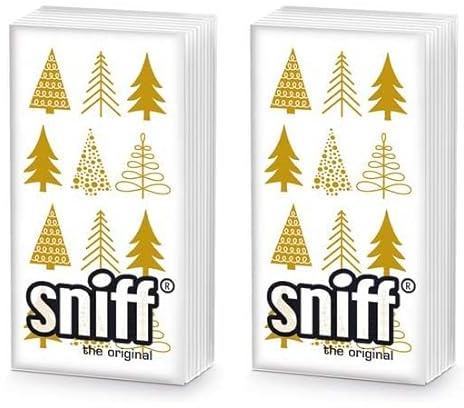 20 einzelne Taschentücher Weihnachten Tannenbäume gold. 2 Packungen mit 10 einzelnen Papiertaschentücher bedruckt als Geschenk.