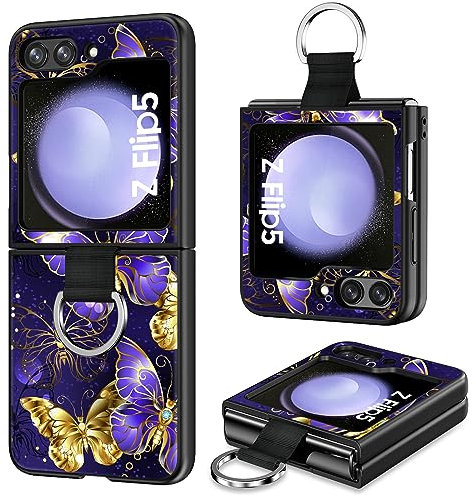 BENTOBEN for Samsung Z Flip 5 Case with Ring, Phone Case for Samsung Galaxy Z Flip 5, Glow in the Dark Butterfly Pattern Slim Silicone Flexible Bumper Protective Phone Case for Galaxy Z Flip 5,Purple