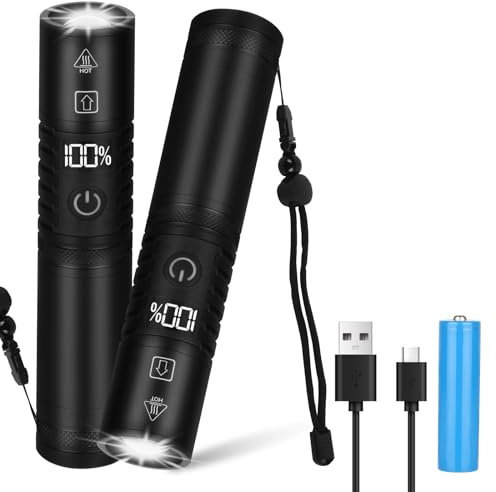 Semlos 2 Packs Zoomable Taschenlampen 1500 Lumen, Hochleistungs-LED-Taschenlampen mit 3 Modi, IPX6 Wasserdicht, Outdoor-Camping-Lichter zum Wandern