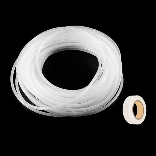 sourcing map Spiral Cable Wrap 65.6ft/20M 4mm Cable Management Sleeve Cord Organizer Flexible PE for Computer Wire, Charging Cable White with Tape
