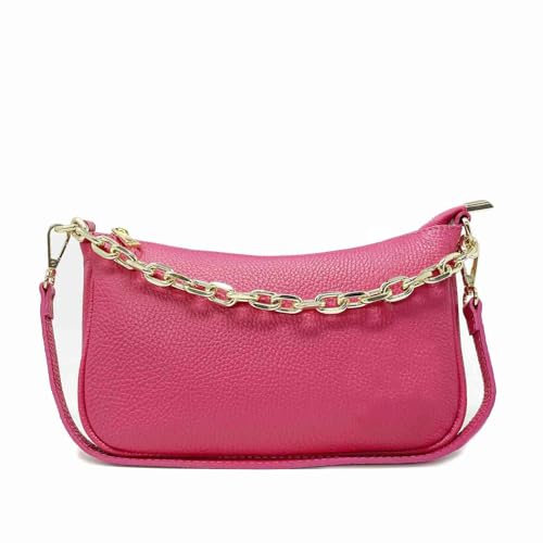Pochette Borsetta Donna in Pelle Italiana Tracollina (Fucsia)