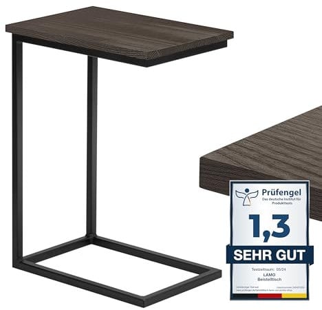 LAMO Manufaktur Beistelltisch | Laptoptisch | Sofatisch | mobiler Kaffeetisch | Nachttisch | 45x30x60 cm | Gestell Schwarz | 100% Echtholz Massiv Platte Farbe: Schwarz