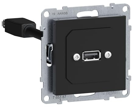 LEGRAND, SEANO USB-Datendose mit Kabel, Einsatz inklusive Abdeckung, USB 3.0, Kabellänge: 15 cm, Farbe: Schwarz, 765387