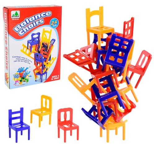 Kexpery 24-teiliges buntes Stapelstuhl-Set, DIY-Balance-Stuhl, Hocker, Familienbrett, Balancierspielzeug, Spiele, Stühle und Leitern, Familienspiel, Stapeln, Montessori-Spielzeug, perfekt fü