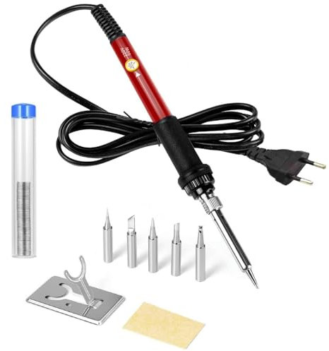 Saldatore Elettrico, Saldatore a Stagno, Portatile Saldatore, 9 in 1 60W Saldatore Kit Mini Saldatore Stagno per Vari usi e Riparazioni Kit Saldatrici Fai da Te Bigiotteria Argento (Rosso)