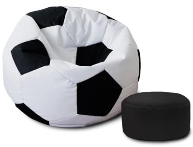 rucomfy Beanbags Classic Football Kids Beanbag Chair with Filling - Childrens Bean Bag Seat Recliner Bedroom Furniture Sports - Water Resistant, Machine Washable Durable - 60 x 80cm (with Footstool)