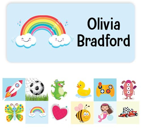 Papa Prints Pack of 48 Water Bottle Name Stickers Waterproof (30 x 14 mm) Personalised Name Stickers Waterproof Name Stickers for Water Bottles