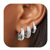 LOLIAS Creolen Silber Ohrringe Set 3 Paar Silber Ohrringe Damen Klein Hypoallergen Huggie Ohrringe Silber mit AAA+ Zirkonia Ohrringe Silber für Mehrere Ohrlöcher Piercing