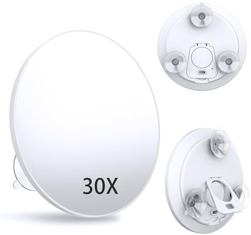 Junyaoxuan 30X Vergrößerungsspiegel,12.7 cm Reisespiegel und Vergrößerung,30X Vergrößerungsspiegel für Make-up mit Ring Handheld & 3 Saugnäpfe